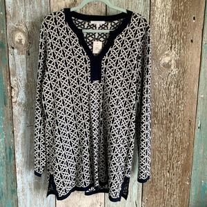 Foxcroft Patterned Tunic Blouse Navy XL